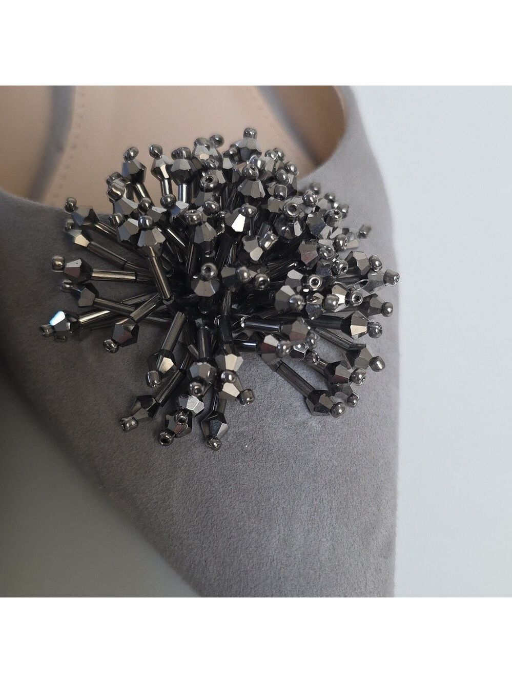 ESCADA | Gray Suede Heels Silver Embellishments Sz 40 - Picture 3 of 8
